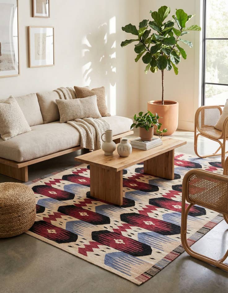 Detail image of 6' 1 x 7' 8  Hand Woven Kilim Modern Wool Rug