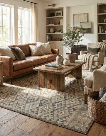 6' 11 x 9' 7 Hand Woven Kilim Maymana Wool Rug
