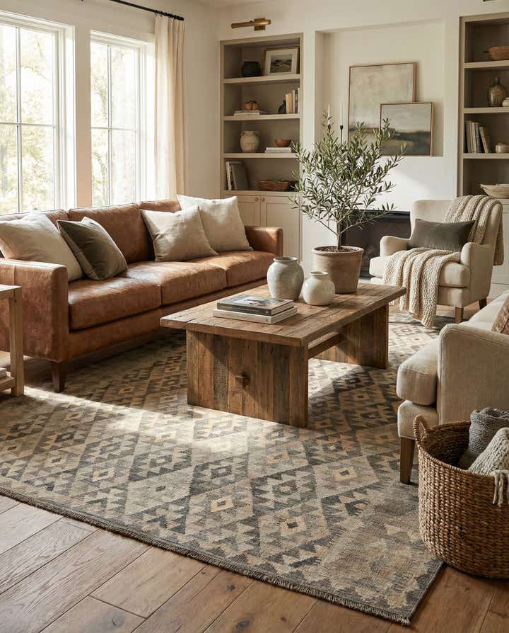 6' 11 x 9' 7 Hand Woven Kilim Maymana Wool Rug