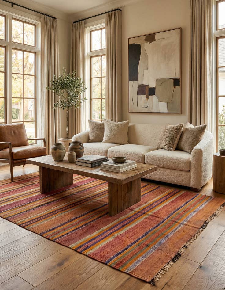 Detail image of  4' 5 x 7' 7  Hand Woven Kilim Modern Wool Rug