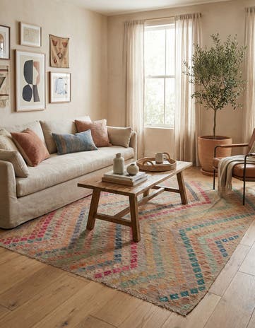 6' 9 x 8' 3 Hand Woven Kilim Modern Wool Rug