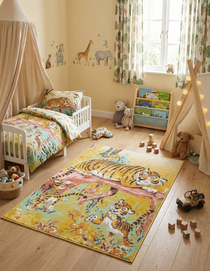 Detail image of 4' 1 x 6' 1 Tiger Whimsy Kids Rug