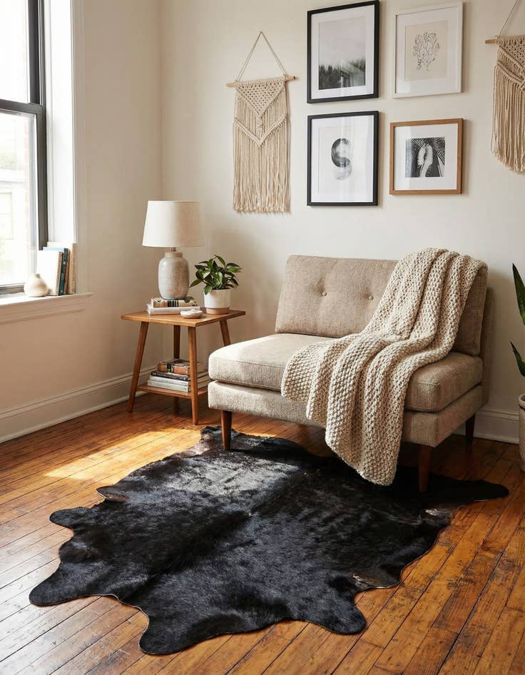 Detail image of 1' 8 x 2' 7 Cowhide Leather Rug