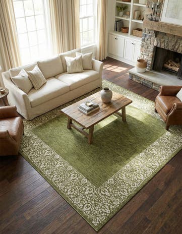 Green Easy-Clean Border Indoor / Outdoor Square Rug