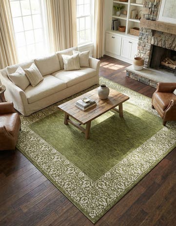 Green Easy-Clean Border Indoor / Outdoor Square Rug