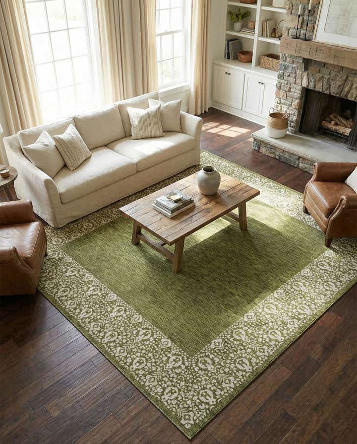 13' x 13' Easy-Clean Border Indoor / Outdoor Square Rug