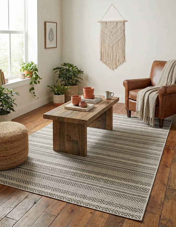Detail image of 4' x 6' Easy-Clean Striped Indoor / Outdoor Rug