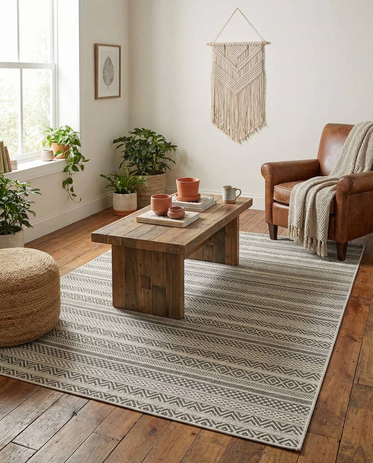 Detail image of 4' x 6' Easy-Clean Striped Indoor / Outdoor Rug