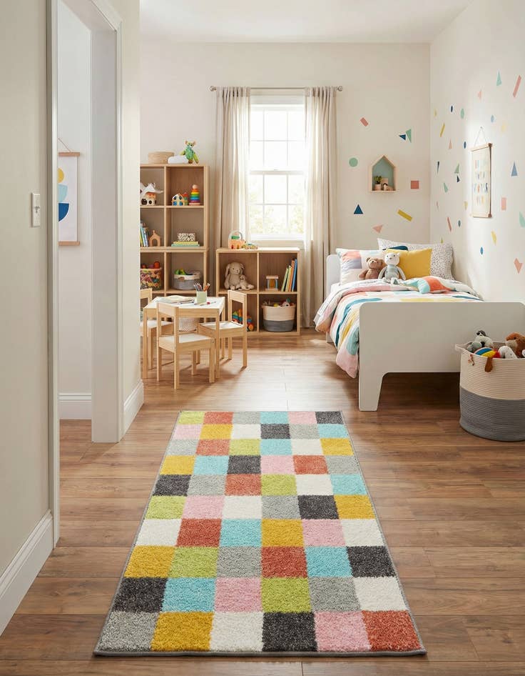 Detail image of 2' 2 x 3' 11 Checkered Whimsy Kids Runner Rug