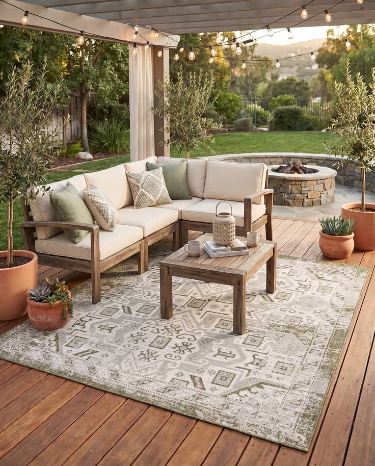 Detail image of 7' 10 x 7' 10 Easy-Clean Aztec Indoor / Outdoor Square Rug