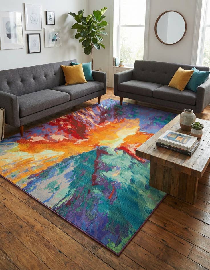 Detail image of 7' 10 x 11'  Washable Modern Indoor / Outdoor Rug