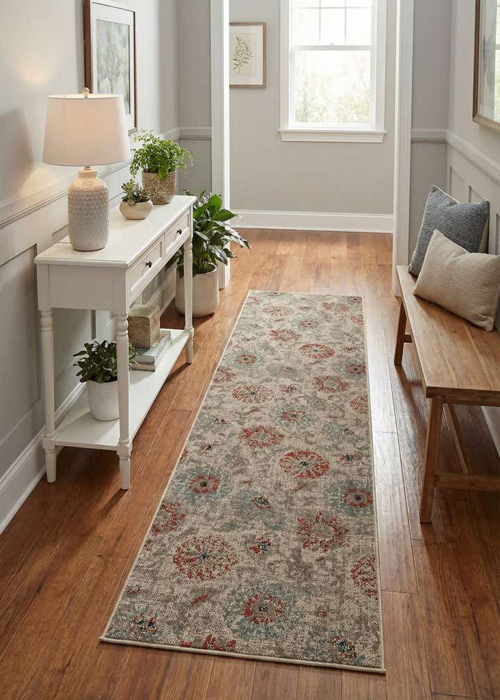 2' 7 x 10' Easy-Clean Botanical Indoor / Outdoor Runner Rug