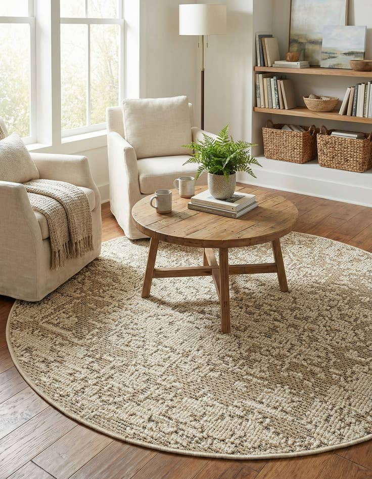 Detail image of  5' 3 x 5' 3  Washable Traditional Indoor / Outdoor Round Rug