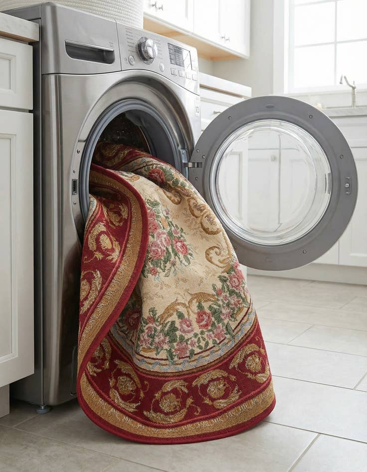 Detail image of 4' x 4'  Washable Traditional Indoor / Outdoor Round Rug