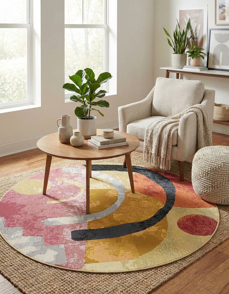 Detail image of  5' x 5'  Washable Modern Indoor / Outdoor Round Rug