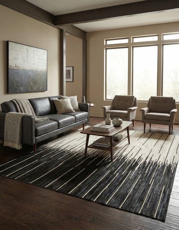 Black White Cowhide Leather Rug