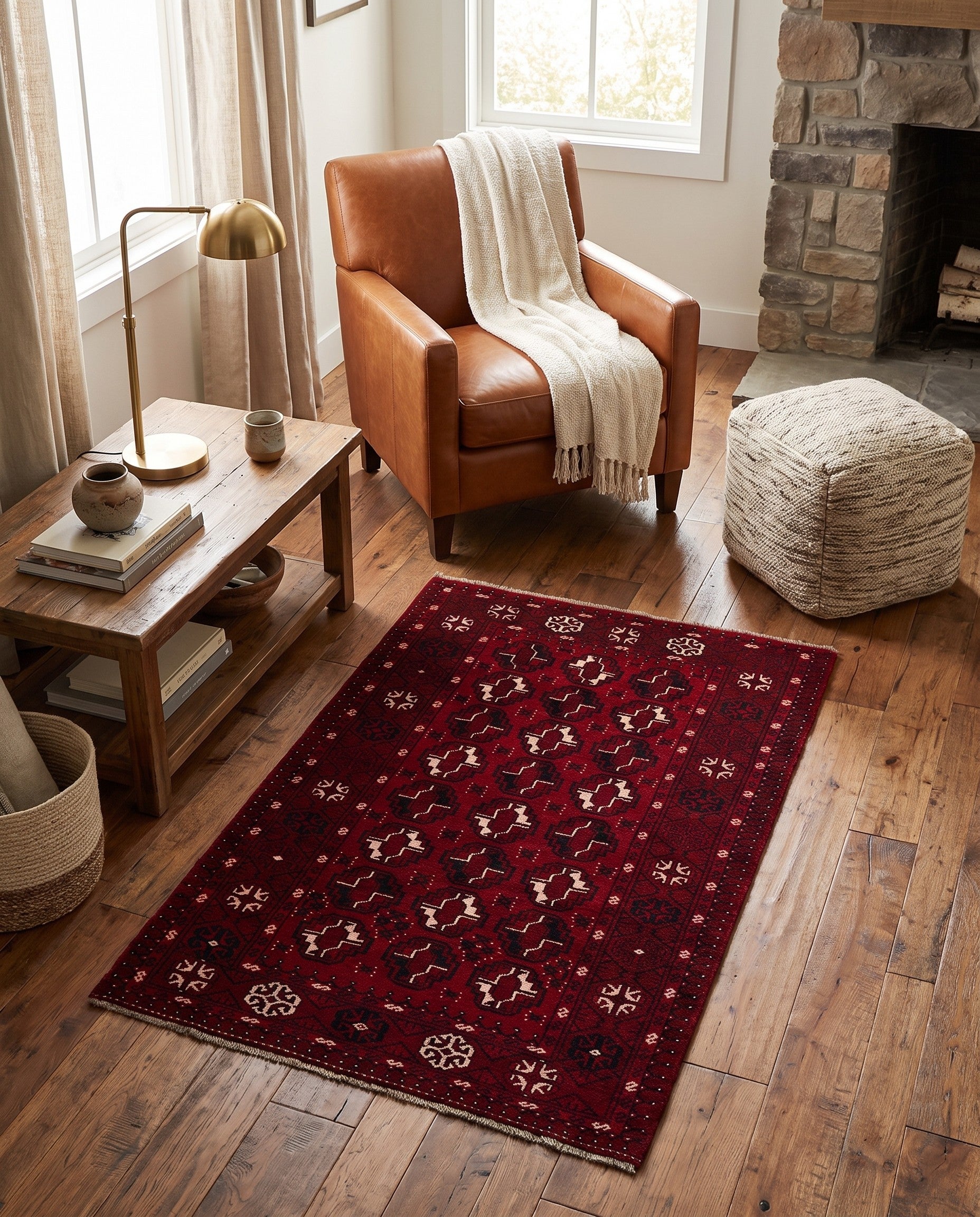 3' 9 x 6' 7 Hand Knotted Afghan Akhche Wool Rug
