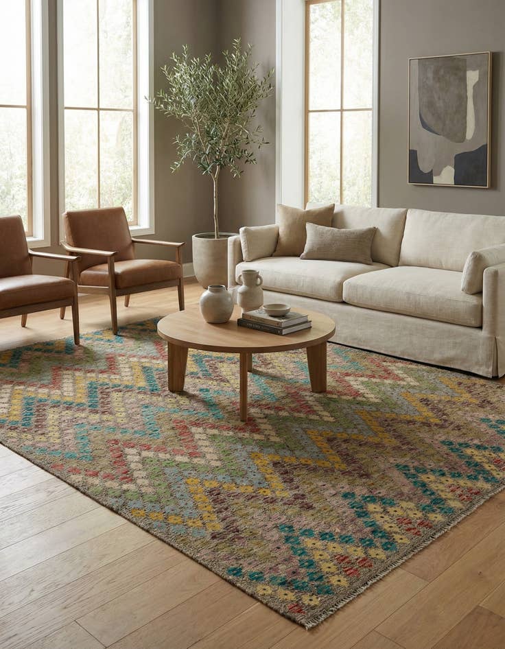 Detail image of 7' x 8'  Hand Woven Kilim Modern Wool Square Rug