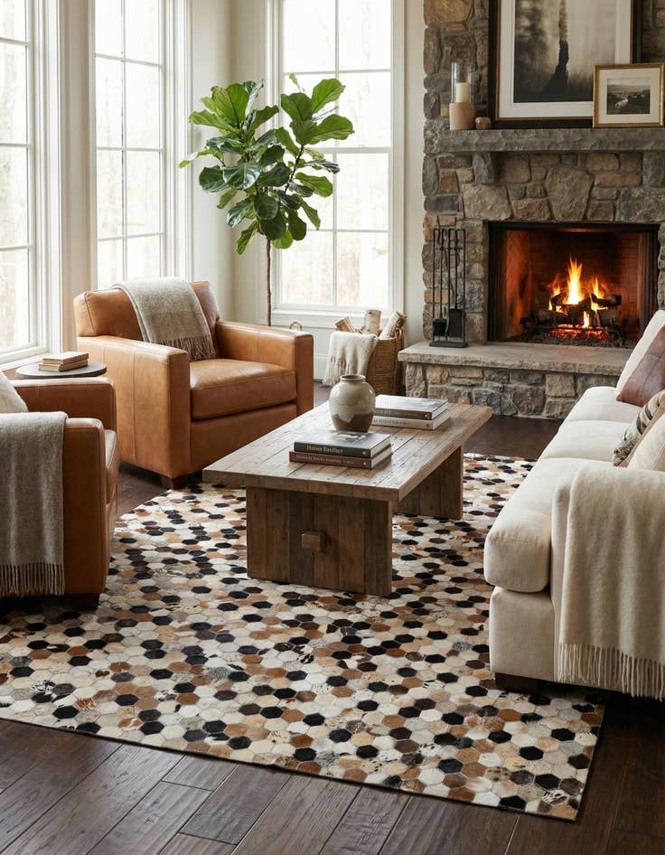 Detail image of  5' 1 x 7' 11 Cowhide - Patchwork Rug