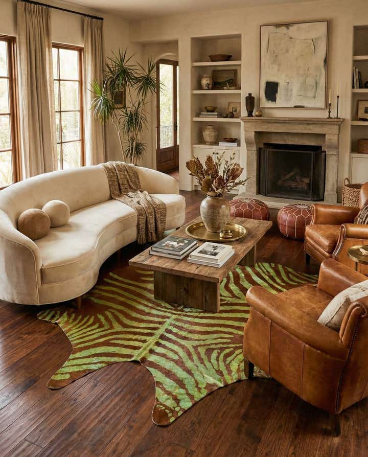 6' 2 x 7' Cowhide Leather Freeform Rug