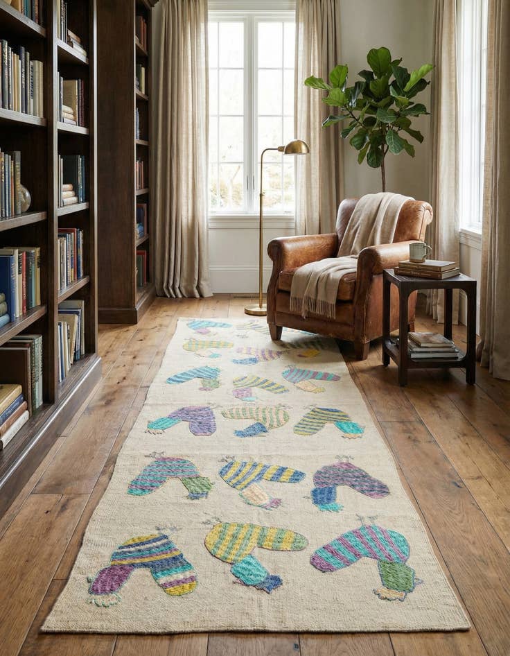 Detail image of 2' 8 x 7' 3  Hand Woven Kilim Suzani Wool Runner Rug