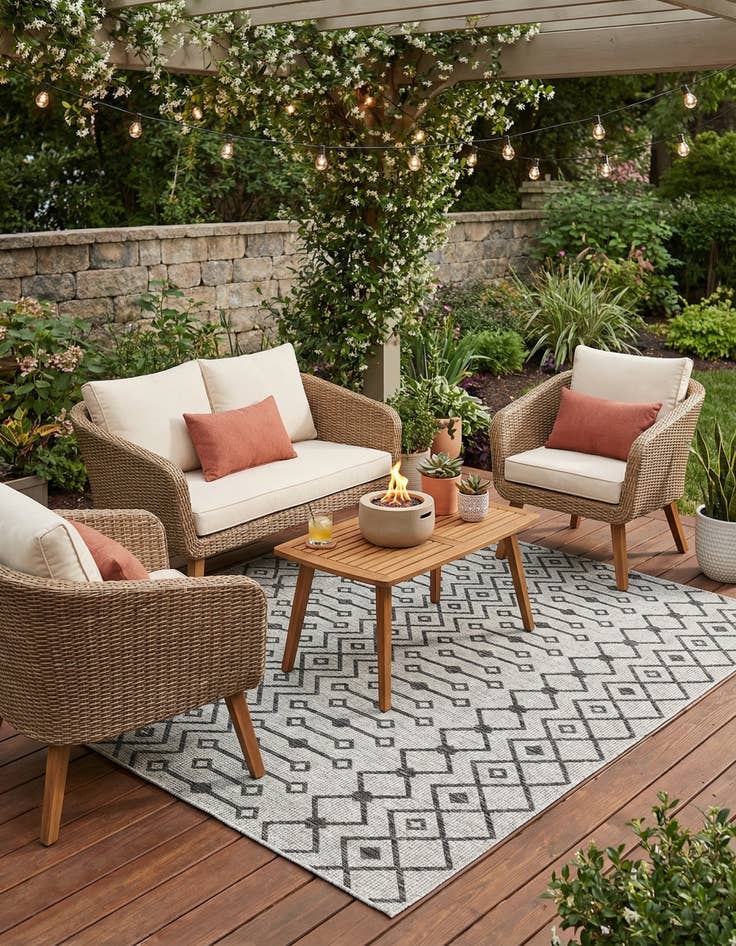 Detail image of  7' 10 x 7' 10  Washable Lattice Indoor / Outdoor Square Rug