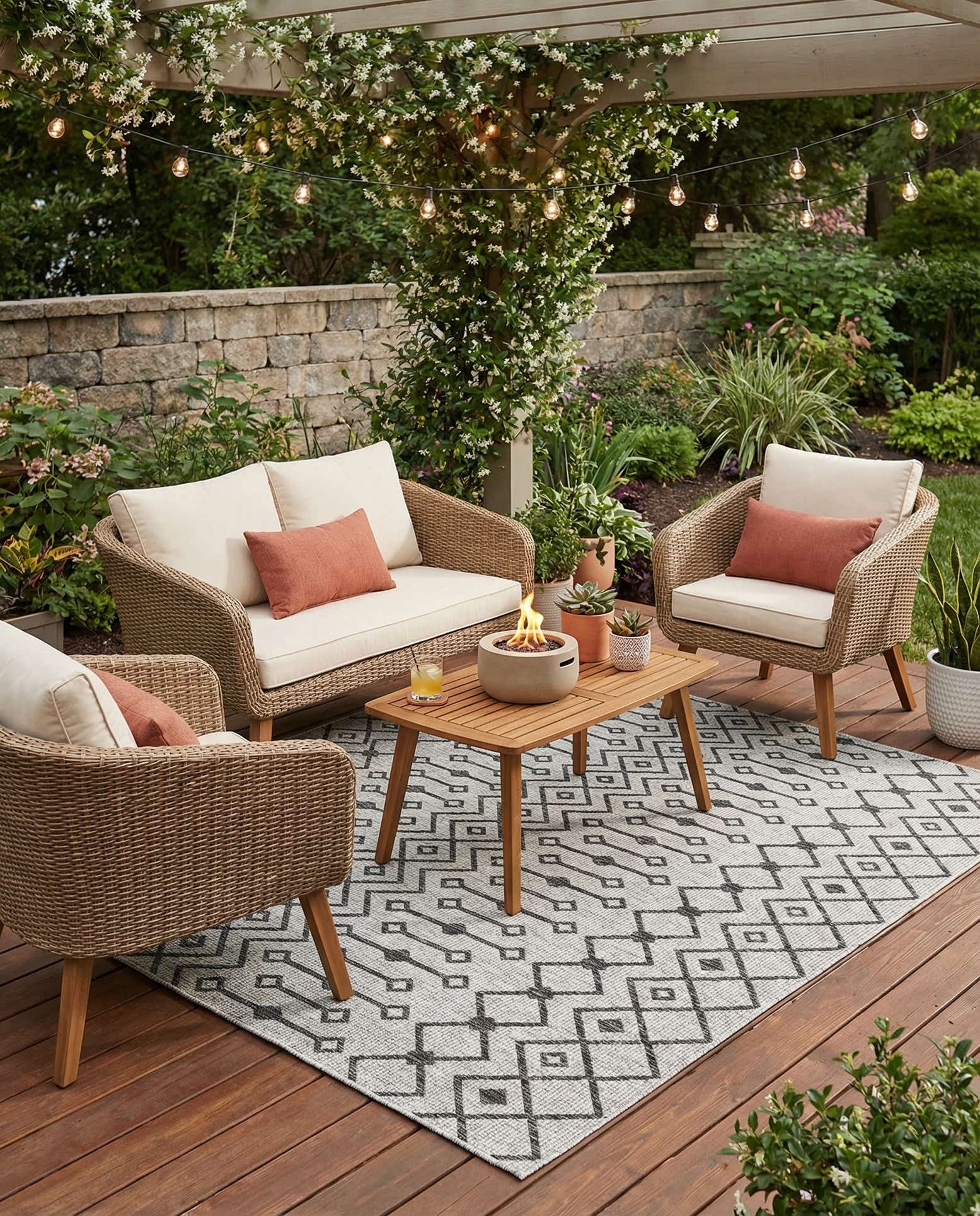 7' 10 x 7' 10 Easy-Clean Lattice Indoor / Outdoor Square Rug