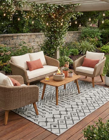 Gray Easy-Clean Lattice Indoor / Outdoor Square Rug