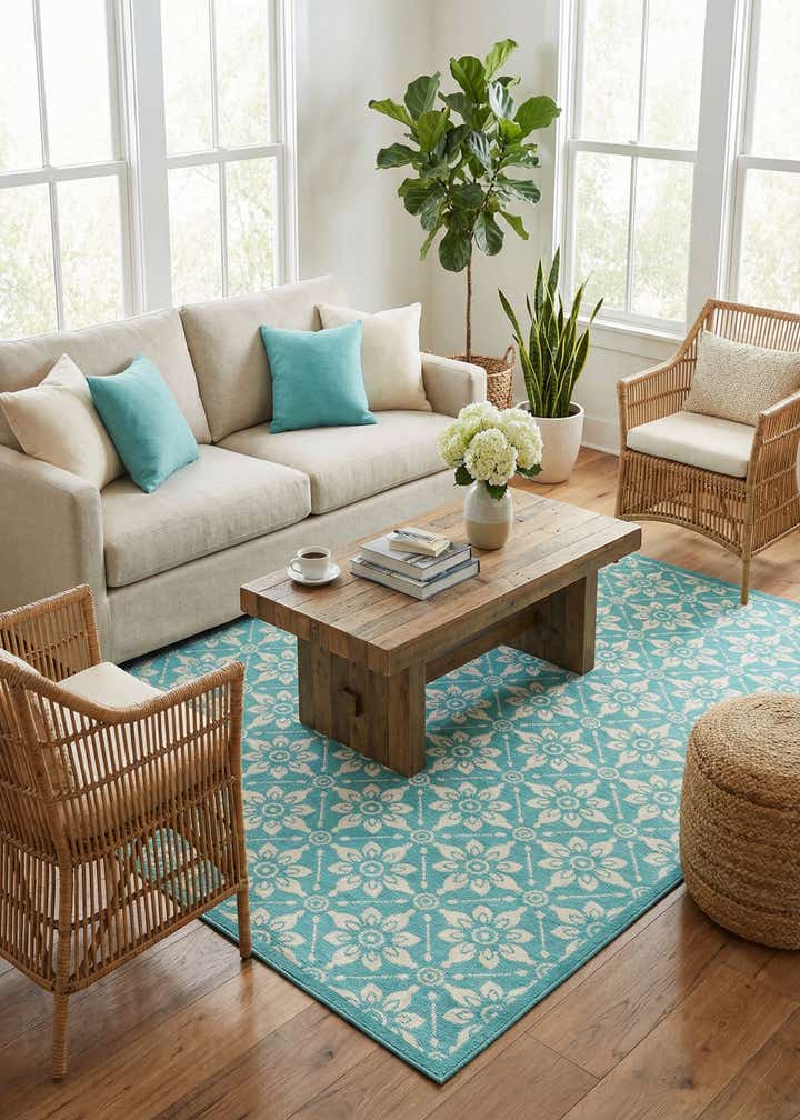 7' 10 x 7' 10 Easy-Clean Trellis Indoor / Outdoor Square Rug