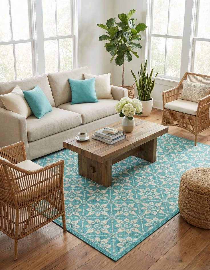 Detail image of 7' 10 x 7' 10 Easy-Clean Trellis Indoor / Outdoor Square Rug
