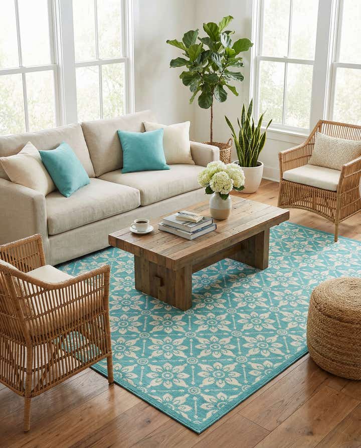 7' 10 x 7' 10 Easy-Clean Trellis Indoor / Outdoor Square Rug