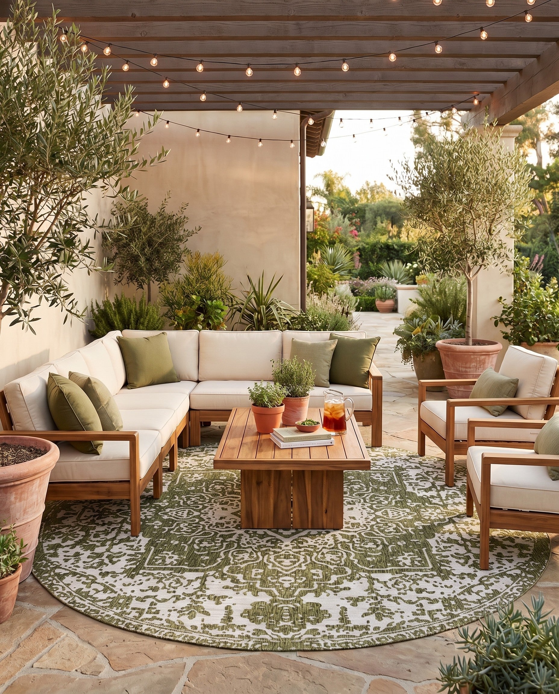 Green Easy-Clean Jill Zarin Dubai Indoor / Outdoor Round Rug