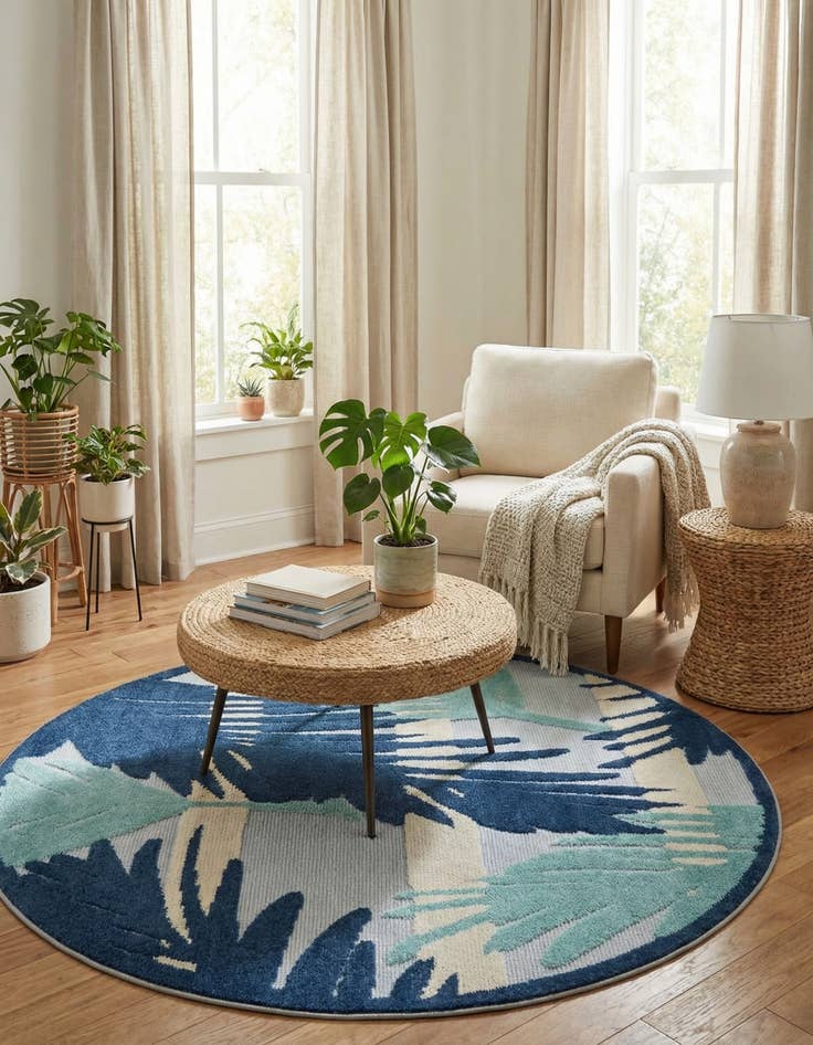 Detail image of 5' 3 x 5' 3  Washable Aruba Indoor / Outdoor Round Rug