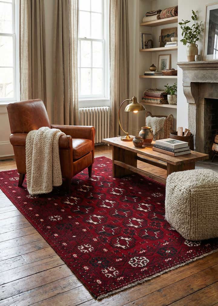 3' 9 x 6' 7 Hand Knotted Afghan Akhche Wool Rug