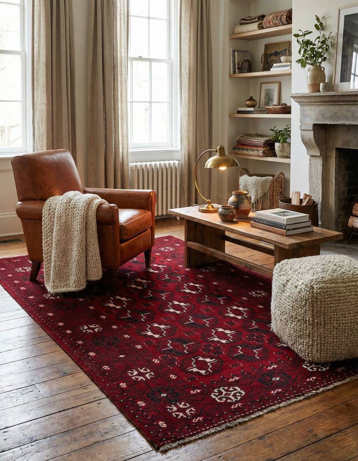Detail image of 3' 9 x 6' 7 Hand Knotted Afghan Akhche Wool Rug