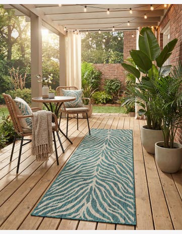 Teal Easy-Clean Safari Indoor / Outdoor Runner Rug