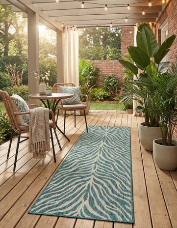Teal Easy-Clean Safari Indoor / Outdoor Runner Rug