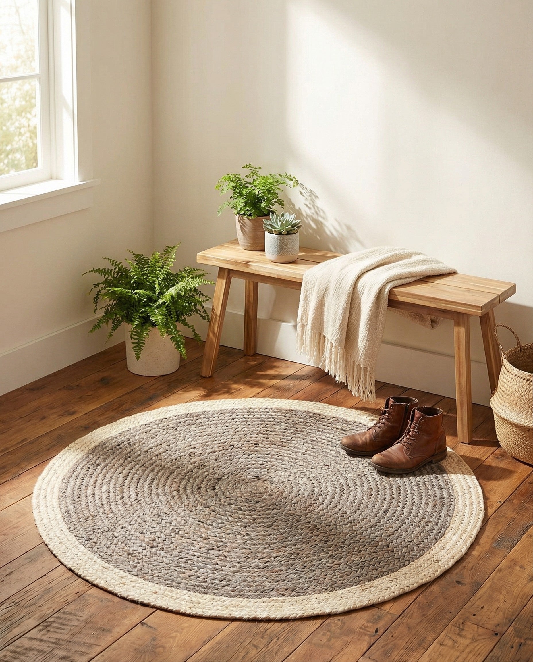  3' 1 x 3' 1  Hand Braided Jute Round Rug