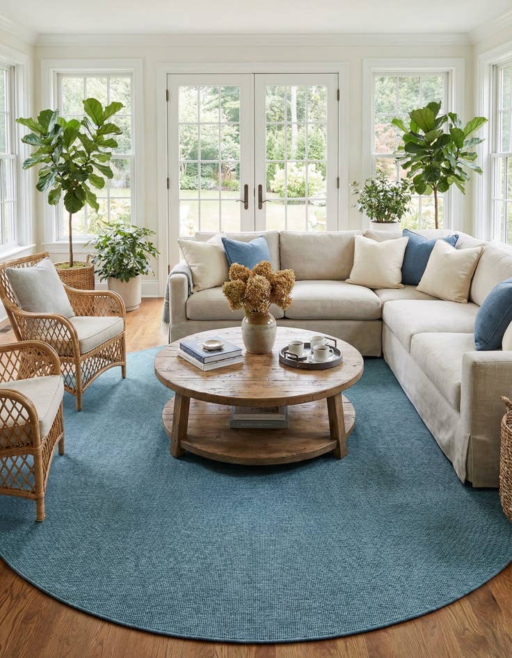 Detail image of  13' x 13'  Washable Solid Indoor / Outdoor Round Rug