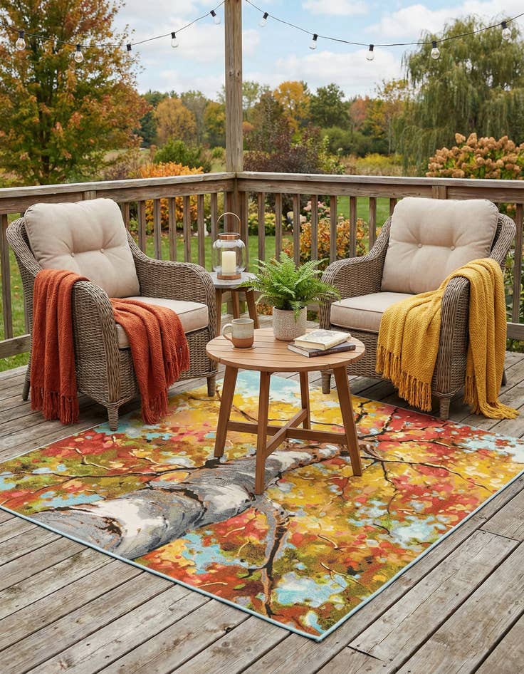 Detail image of 7' 10 x 7' 10  Washable Botanical Indoor / Outdoor Square Rug