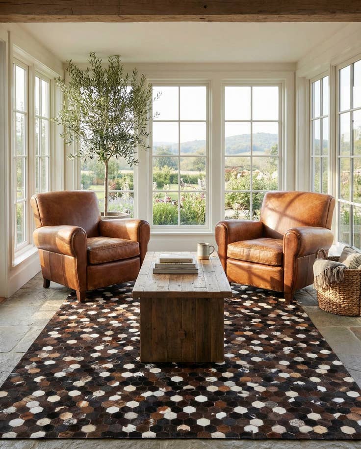 Detail image of 5' 1 x 8' Cowhide Leather Rug
