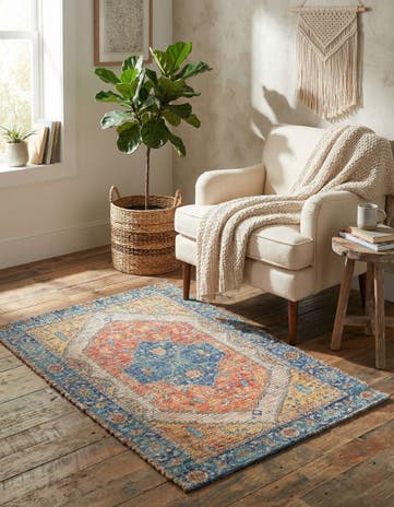 Orange Yellow Hand Woven Chenille Jute Rug