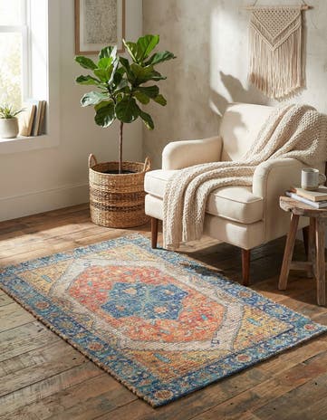Orange Yellow Hand Woven Chenille Jute Rug