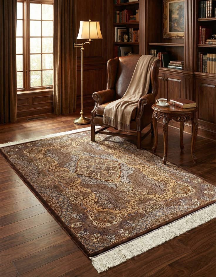 Detail image of 3' 5 x 5' Ghom Silk Rug