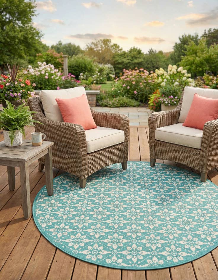 Detail image of 7' 10 x 7' 10  Washable Trellis Indoor / Outdoor Round Rug