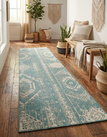 3' 3 x 14' Easy-Clean Bohemian Indoor / Outdoor Runner Rug