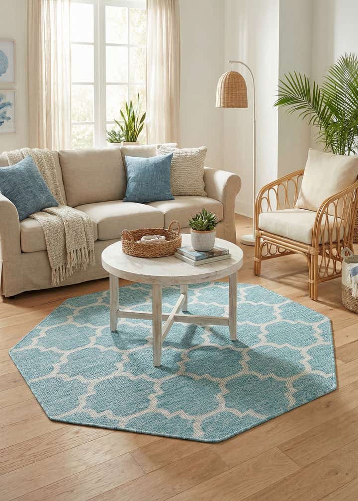 5' 3 x 5' 3 Easy-Clean Trellis Indoor / Outdoor Octagon Rug