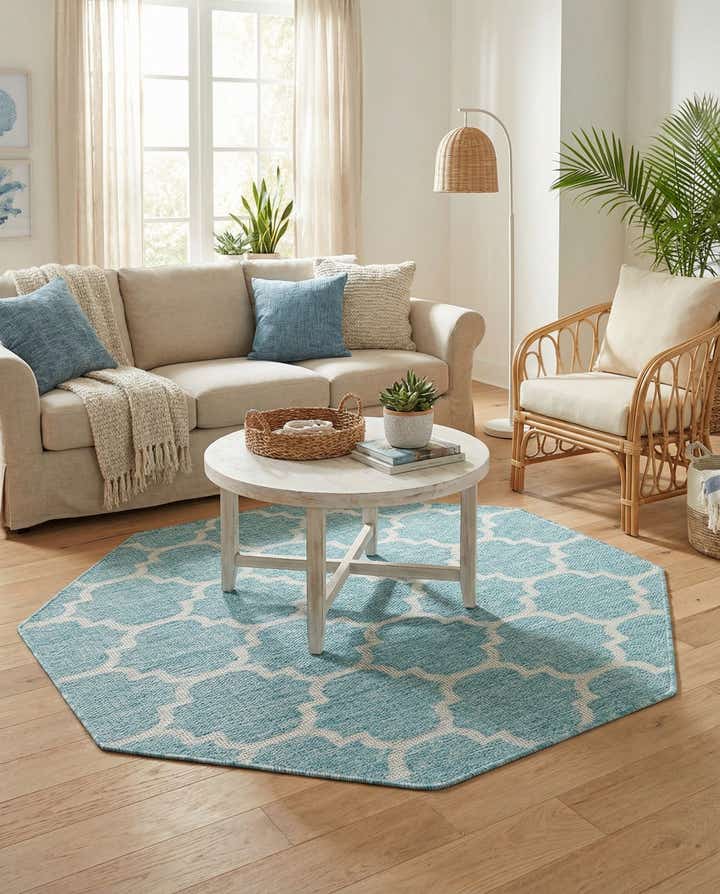 5' 3 x 5' 3 Easy-Clean Trellis Indoor / Outdoor Octagon Rug