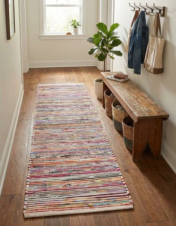 Multi White Hand Woven Chindi Cotton Runner Rug