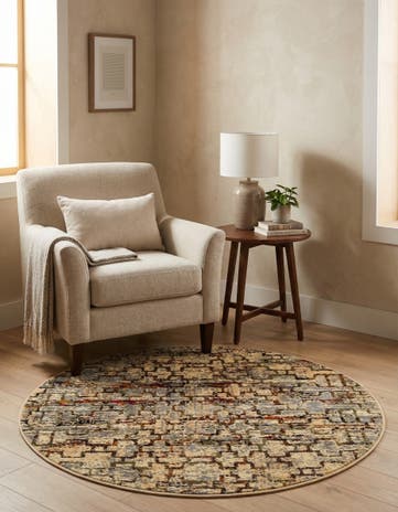 Beige Cream Saturn Round Rug